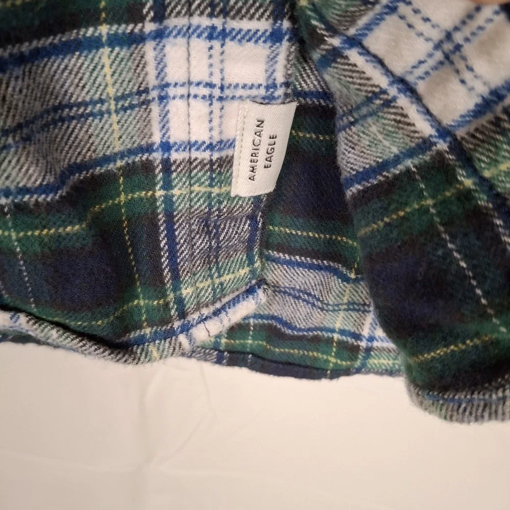 American Eagle Flannel Men's Medium Shirt Blue Green Plaid Tartan Outdoors‎ - Picture 8 of 13